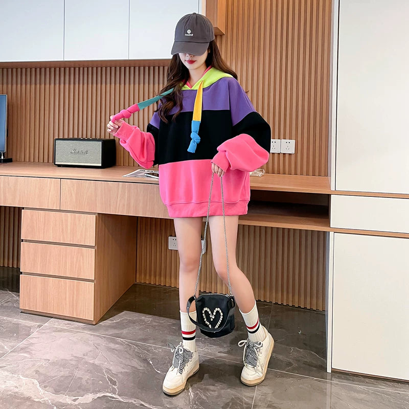 Color Block Fleece Lined Oversized Hoodie X3728