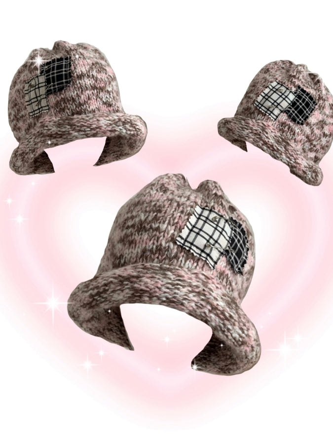 Check Pattern Knit Beanie X2438