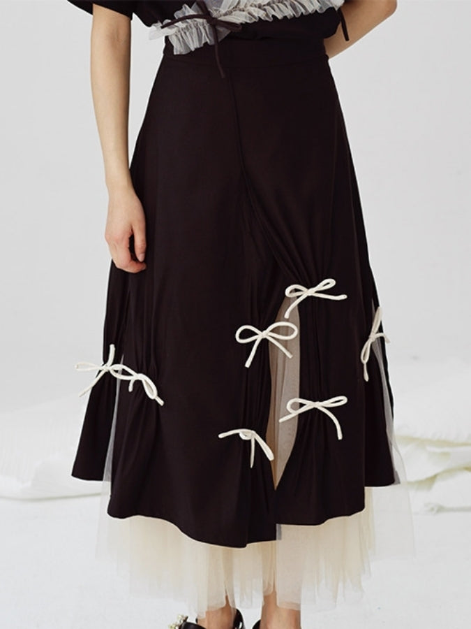 Monotone layered ribbon decorated skirt X2469