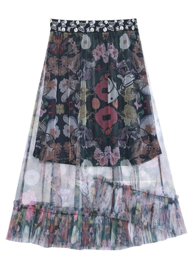 Flower Mesh Skirt X2178