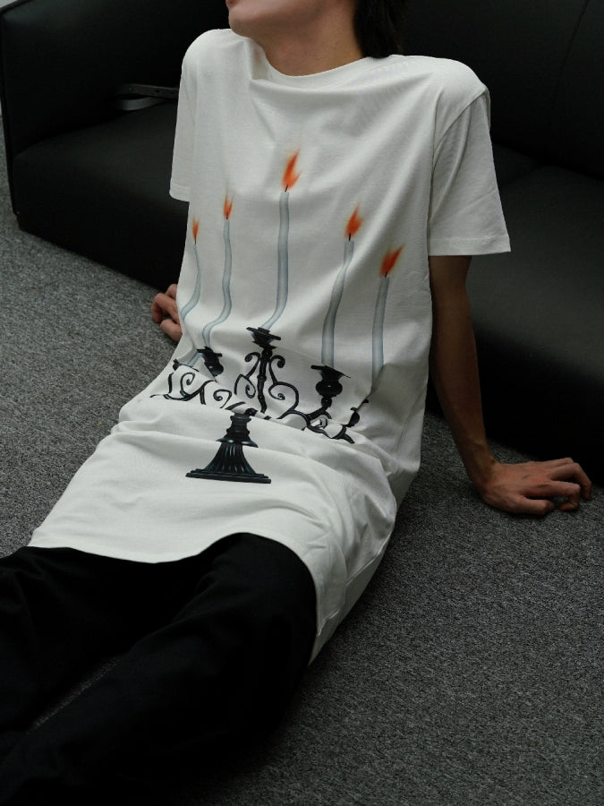 キャンドルプリントロングTシャツ X2378