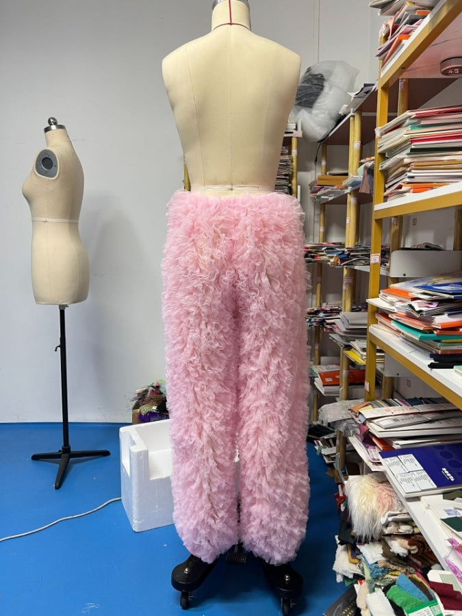 フリルボリュームハイウエストワイドレッグパンツ X2391