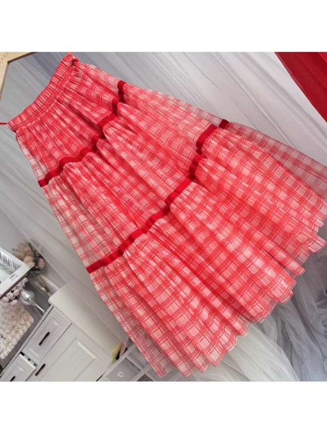 Gingham check skirt X3012