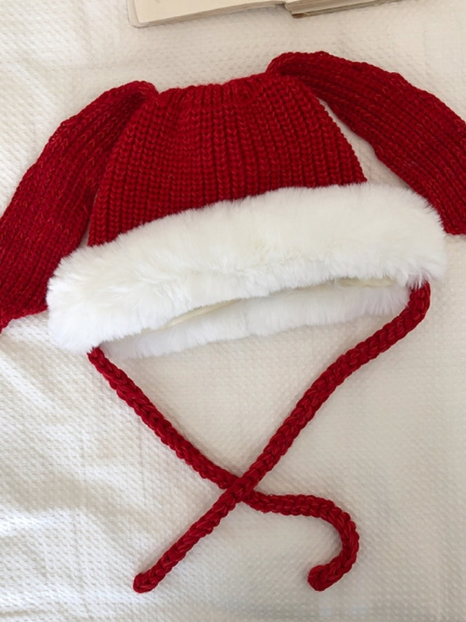 Rabbit ear motif fur knit cap X2537