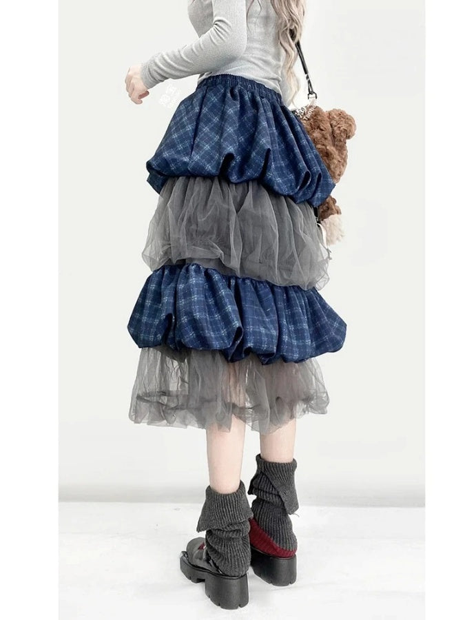 Check Mesh Medium Cake Skirt X3020