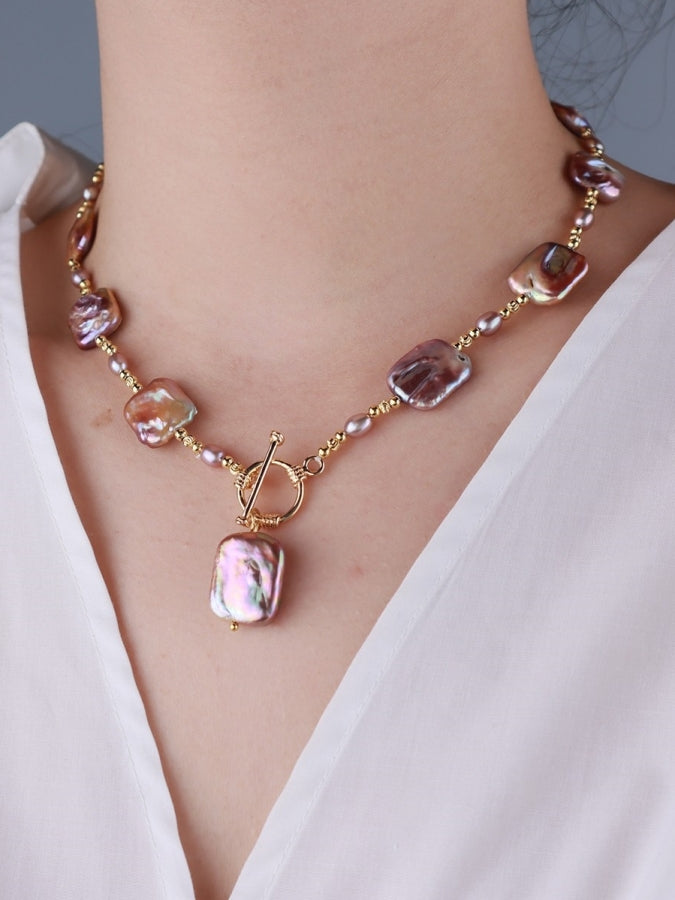 Pastel-colored square baroque pearl necklace X2357