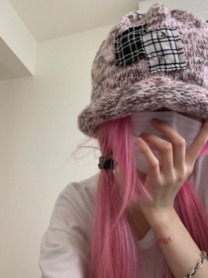Check Pattern Knit Beanie X2438