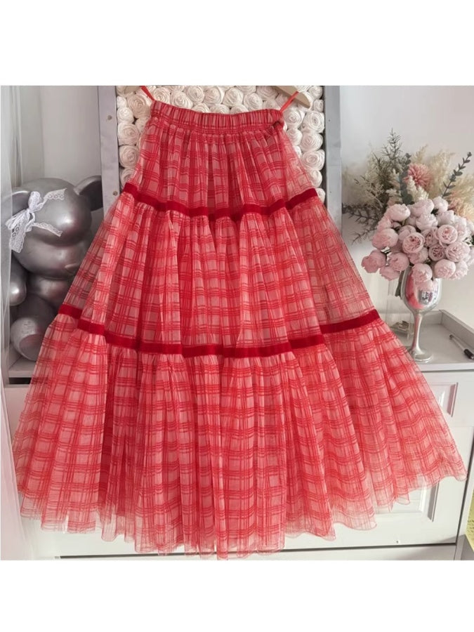 Gingham check skirt X3012