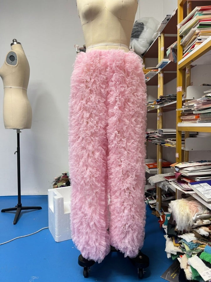 フリルボリュームハイウエストワイドレッグパンツ X2391