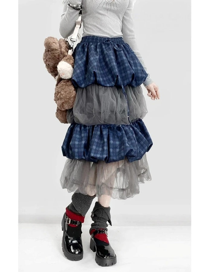 Check Mesh Medium Cake Skirt X3020