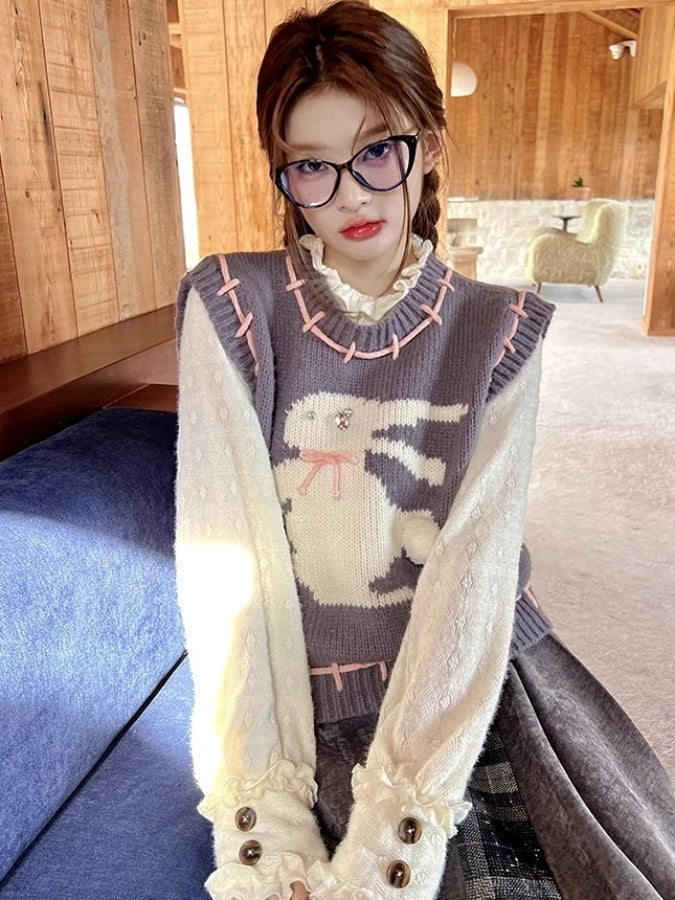 Rabbit Stitch Knit Vest X2513