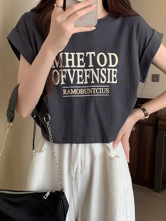 ロゴプリントロールアップスリーブTシャツ X2361