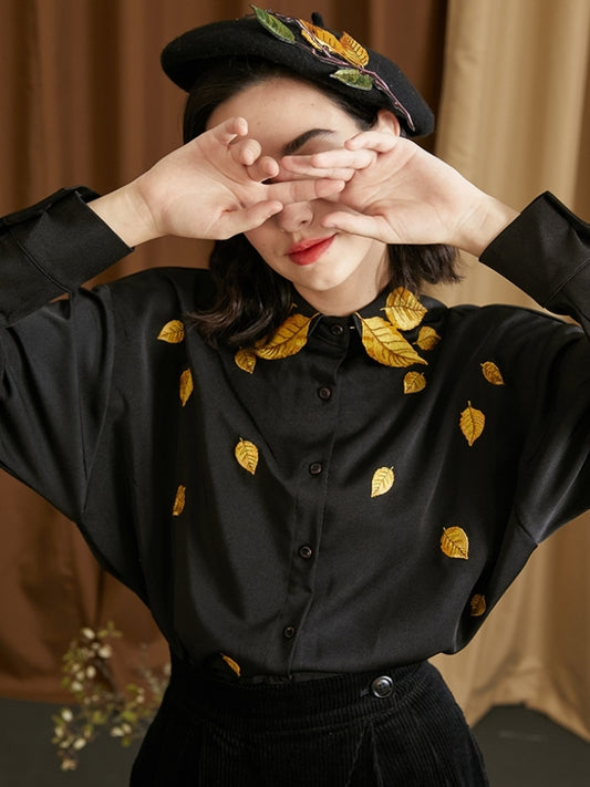 Leaf decorated lapel shirt X2508