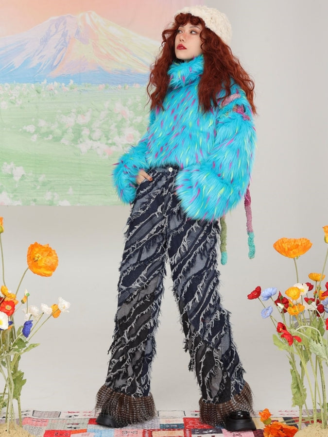 Shoulder Cut Fur De High Neck Pullover X2434