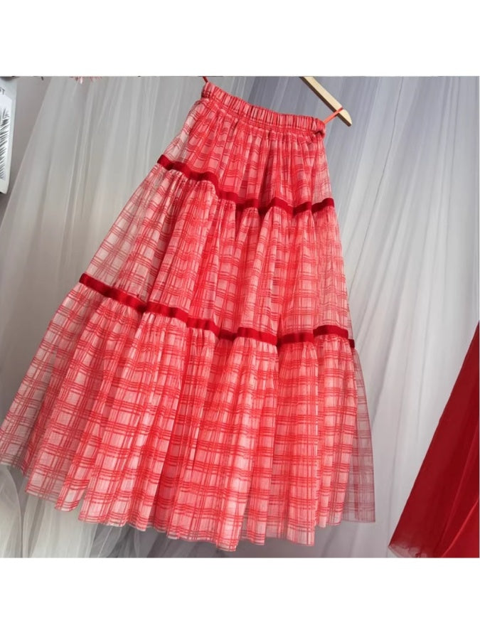 Gingham check skirt X3012