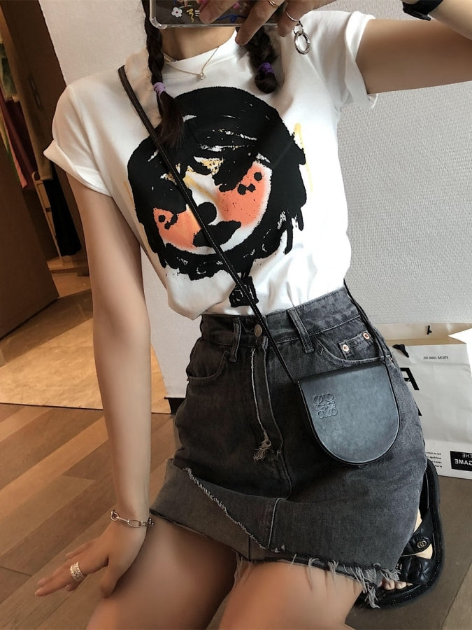 ガールプリントロールアップTシャツ X2370