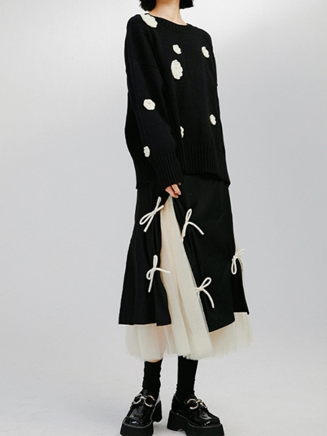 Monotone layered ribbon decorated skirt X2469