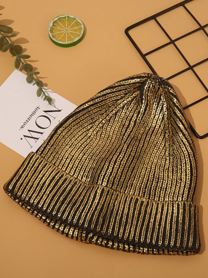 Unisex Metallic Roll Knit Cap X2544