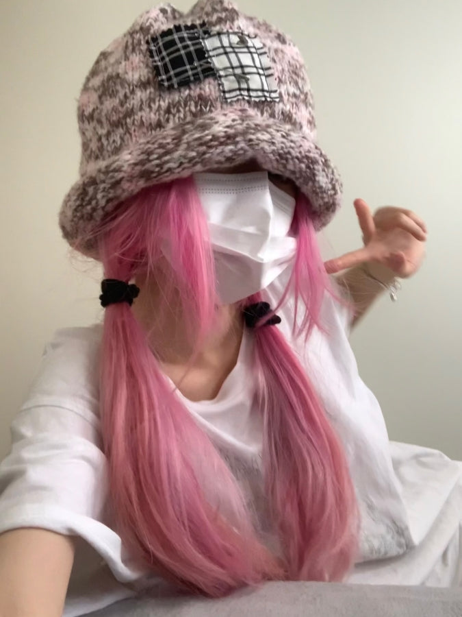 Check Pattern Knit Beanie X2438