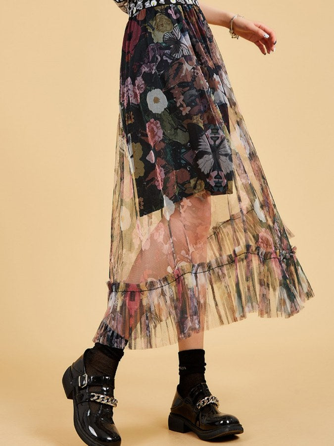 Flower Mesh Skirt X2178