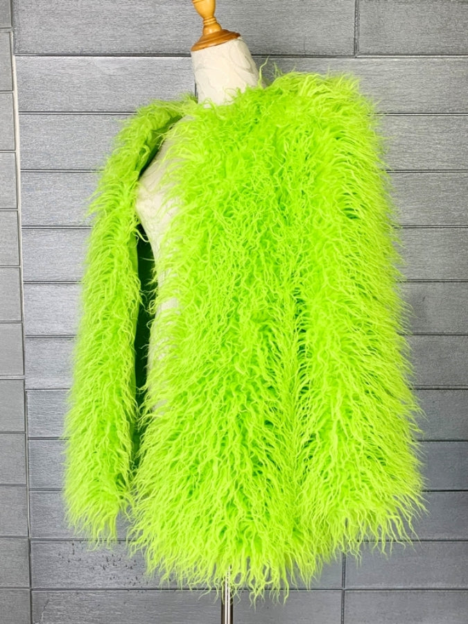 Neon Color Volume Fur Jacket X2489