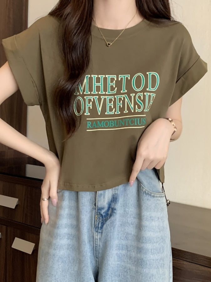 ロゴプリントロールアップスリーブTシャツ X2361