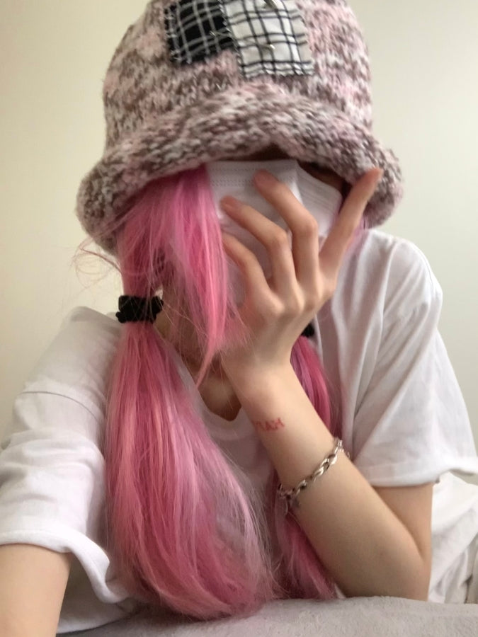 Check Pattern Knit Beanie X2438