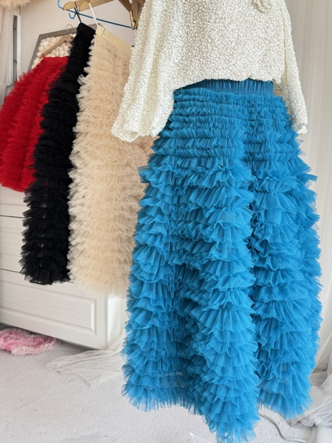 Ruffle Mesh Cake Skirt X3010
