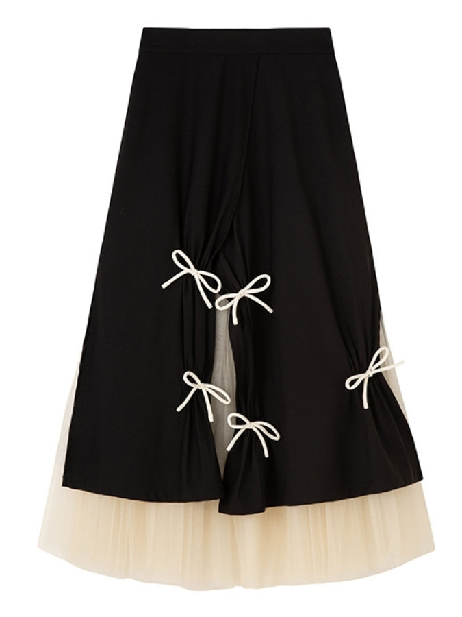 Monotone layered ribbon decorated skirt X2469