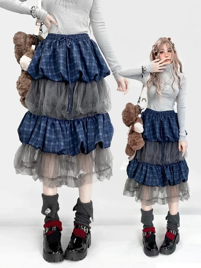 Check Mesh Medium Cake Skirt X3020