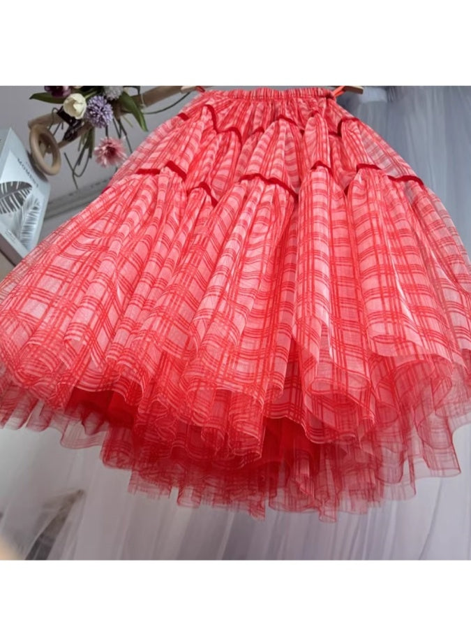Gingham check skirt X3012