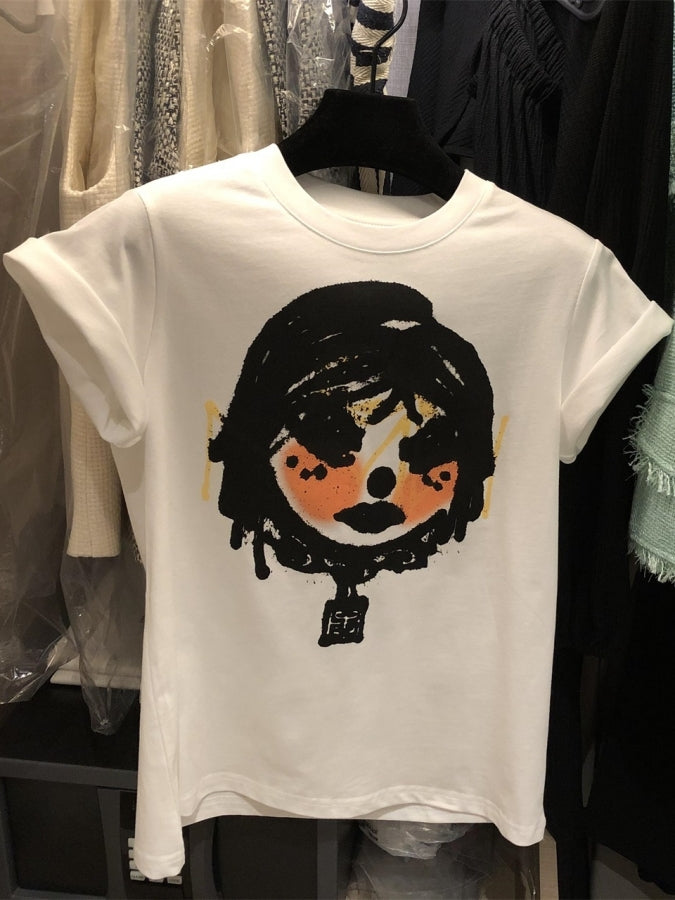 ガールプリントロールアップTシャツ X2370