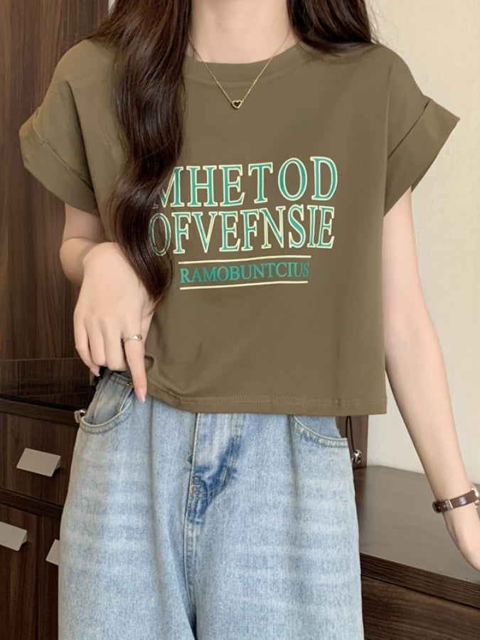 ロゴプリントロールアップスリーブTシャツ X2361