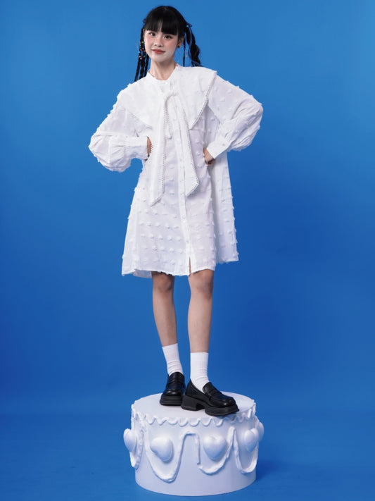 Tie bowdoll collar shirt dress X2847