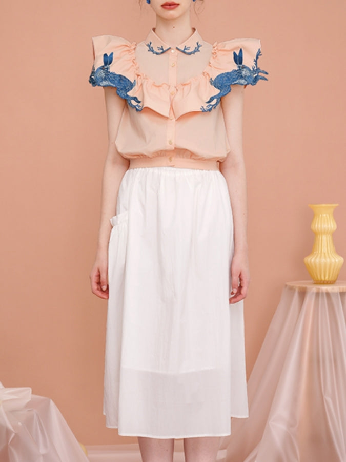 Rabbit Embroidery Blouse X2417