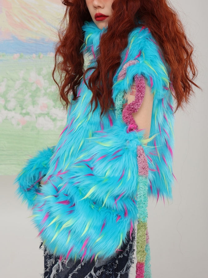Shoulder Cut Fur De High Neck Pullover X2434