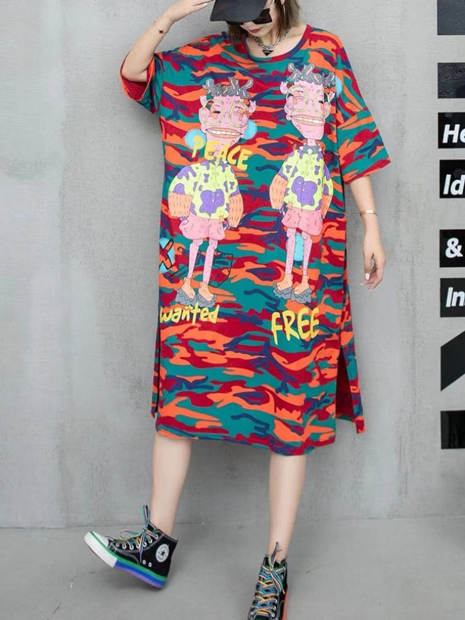 カモフラージュロゴヒューマンプリントTシャツワンピース X2335