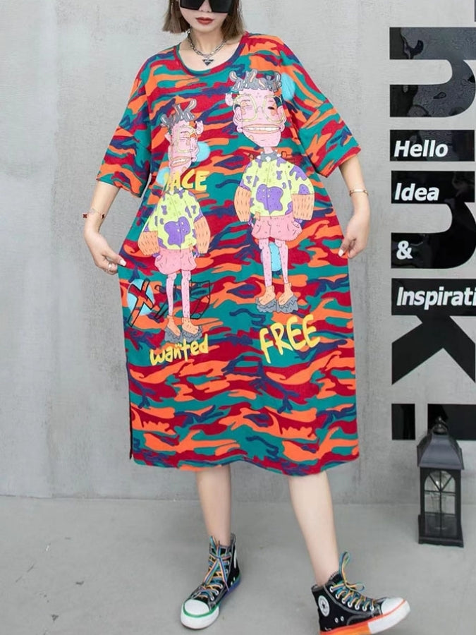 カモフラージュロゴヒューマンプリントTシャツワンピース X2335