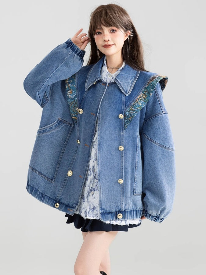 設計領後背蝴蝶結牛仔外套 X3007