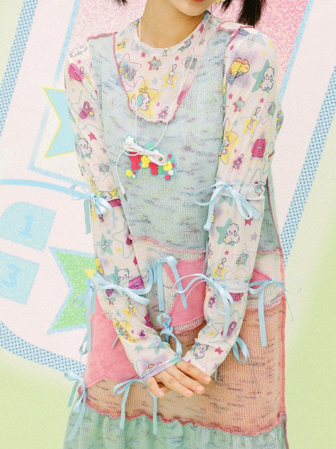 Pastel-colored Patchwork Medium Dress X2189
