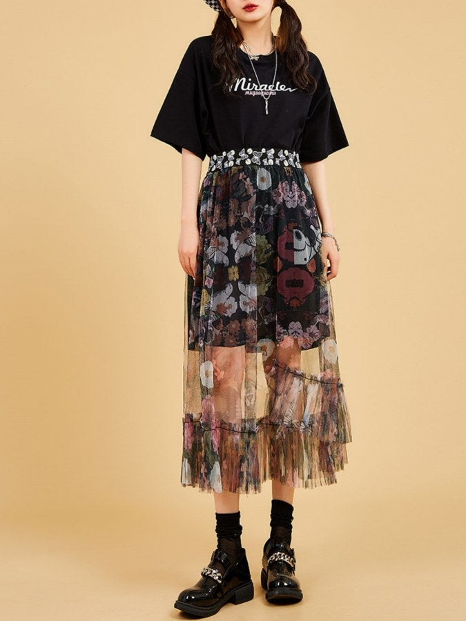 Flower Mesh Skirt X2178