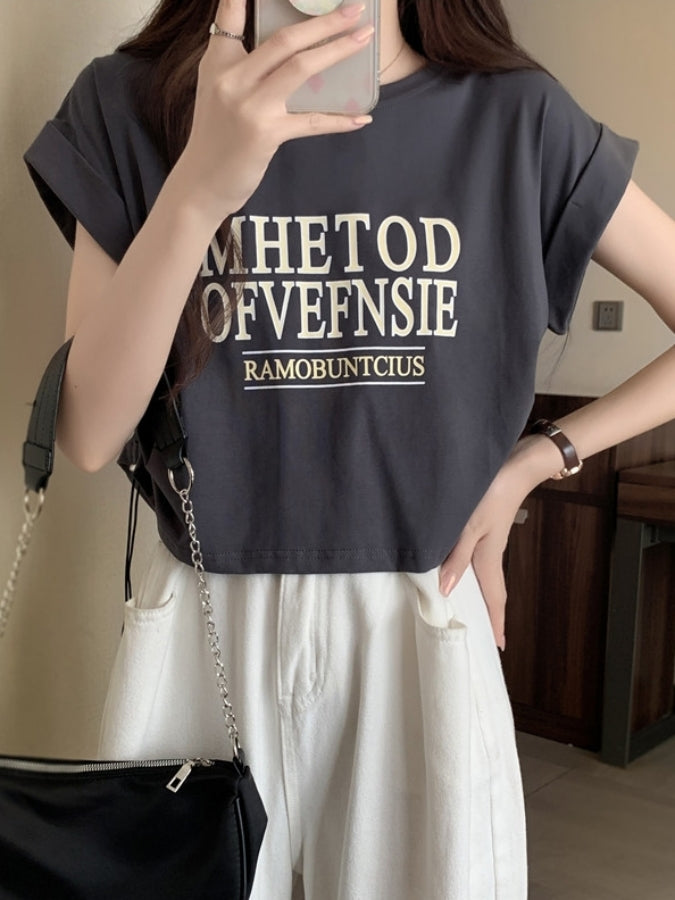 ロゴプリントロールアップスリーブTシャツ X2361