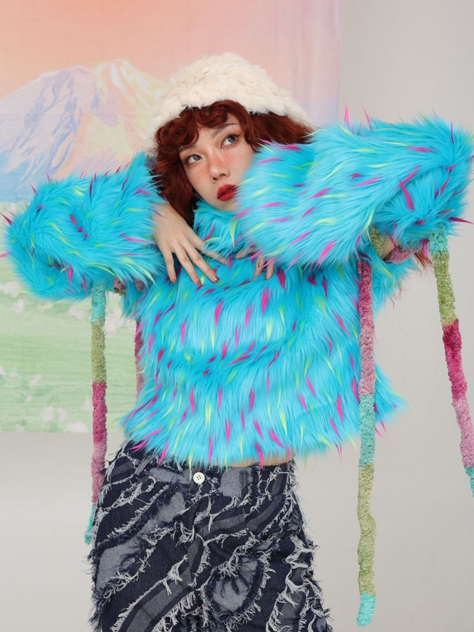 Shoulder Cut Fur De High Neck Pullover X2434