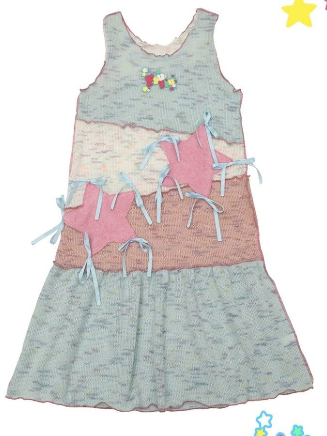 Pastel-colored Patchwork Medium Dress X2189