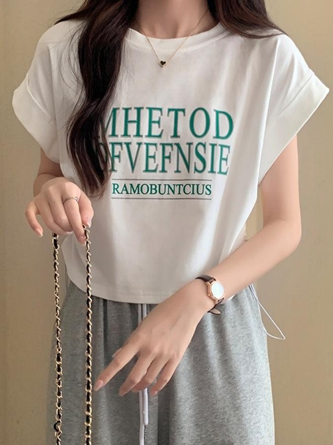ロゴプリントロールアップスリーブTシャツ X2361