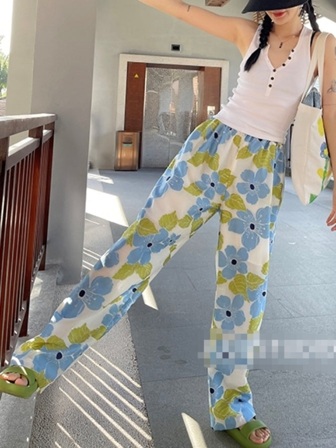 フラワーパターンシャツ&ストレートパンツ X2366