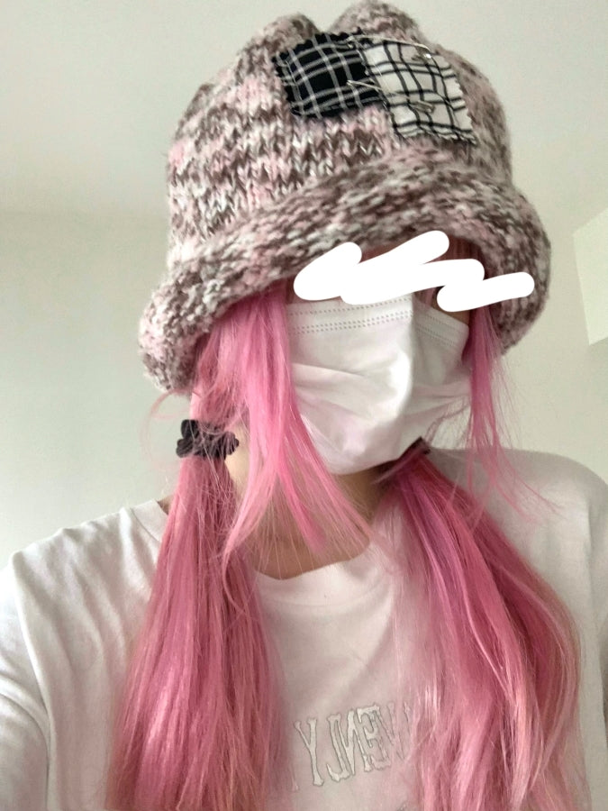 Check Pattern Knit Beanie X2438