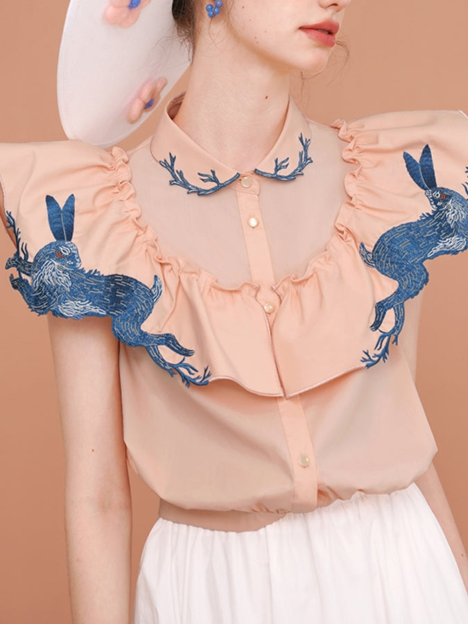 Rabbit Embroidery Blouse X2417
