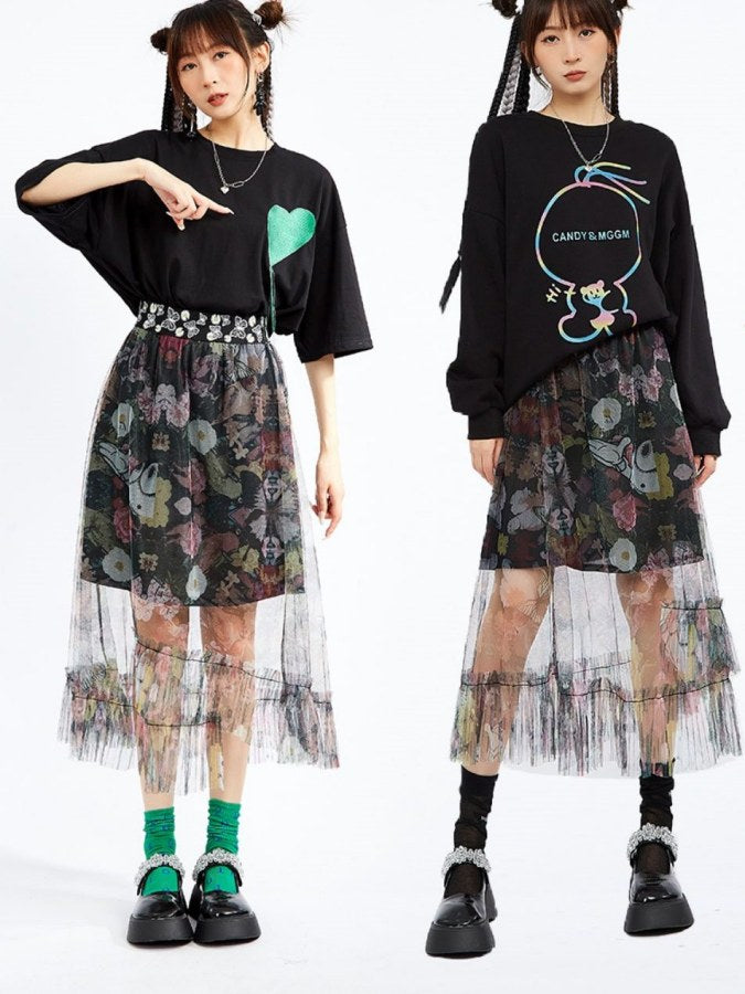 Flower Mesh Skirt X2178