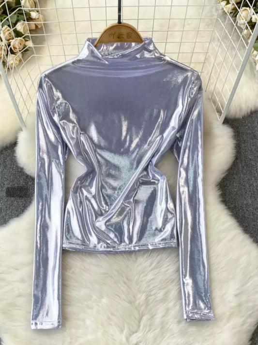 Metallic Color Slim Fit Pullover X2904